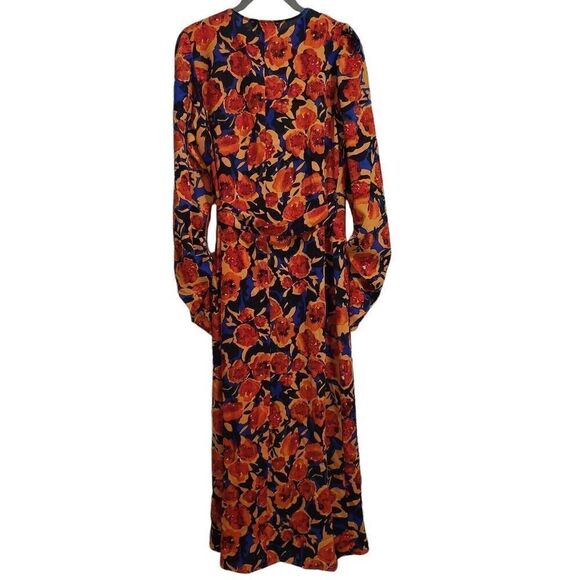 Never Fully Dressed Navy & Orange Floral Wrap Dress Size 8 Dressy Multi-Tie - Picture 3 of 10